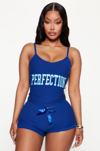 I Am Perfection PJ Short Set - Blue | S
