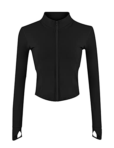 UANEO Workout Tops for Women Cropped Workout Jackets for Women Yoga Athletic Jacket - Medium - Black