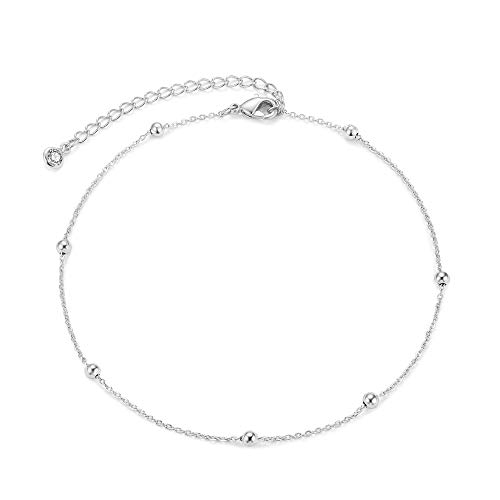MEVECCO Anklet for Women Gold Chain 14K Gold Plated Dainty Boho Beach Summer Simple Foot Jewelry Ankle Bracelet - Silver Ball