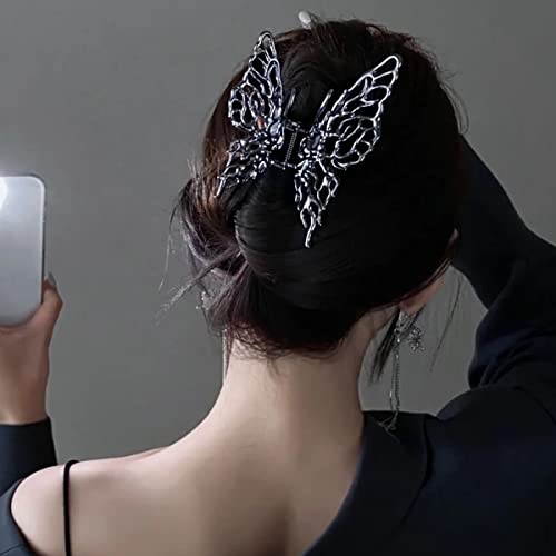 Metal Liquid Butterfly Hair Clips For Women Large Hair Claw Clips for Thick Hair Vintage Geometric Hair Barrettes Headband Girls Hair Accessories Bright Black Alloy Butterfly Clips for Hair Grab Claws - Black