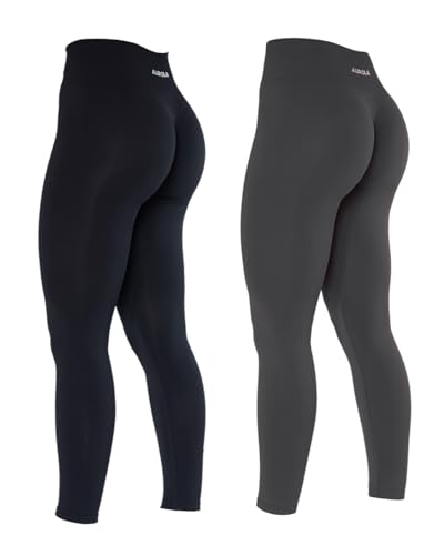 AUROLA Dream Collection Workout Leggings for Women High Waist Seamless Scrunch Athletic Running Gym Fitness Active Pants - Dream - Medium - Set (Black+asphalt Grey)