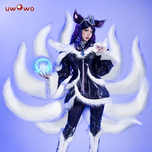 【In Stock】Uwowo League of Legends/LOL: Midnight Ahri ASU 2023 Nine Tailed Fox Fur Cosplay Costume