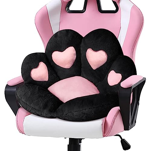 Ditucu Cat Paw Cushion Kawaii Chair Cushions 31.4 x 27.5 inch Cute Stuff Heart-Shaped Seat Pad Comfy Lazy Sofa Office Floor Pillow for Gaming Chairs Room Decor Black - Black B - Large