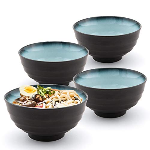 Happy Sales HSRNB-BLGY4LG, Japanese Style Ramen Bowls, Noodle Soup Bowls, Udon Bowls, Donburi Bowls 4 pc, Grey Blue - GreyBlue