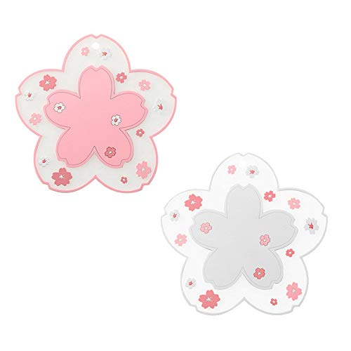 Sakura Coffee Cup Mat Kawaii Coaster 2PCS Cute Cherry Blossom PVC Home Tea Mug Pink Flower Pattern Anti-Skid Pot Bowl Pad Placemat for Desk Drink Table Decor Kawaii Accessories(Large) - Large (Pack of 1)