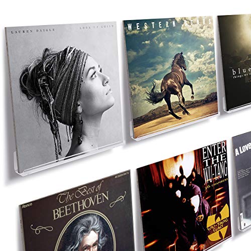 NIUBEE Clear Vinyl Record Shelf Wall Mount 6 Pack,Acrylic Album Record Holder Display Your Daily LP Listening in Office Home - Clear - Drill Mount