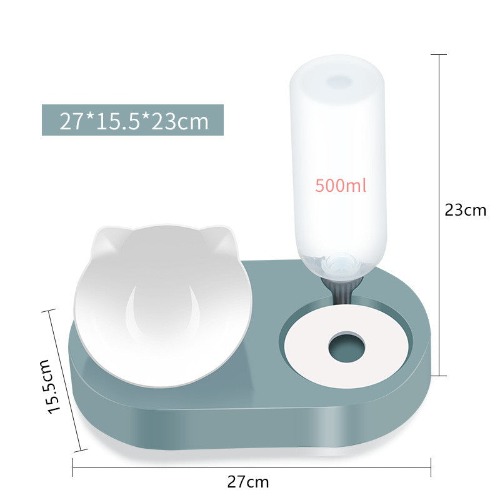 Dog & Cat Food Bowl & Automatic Water Dispenser - Green
