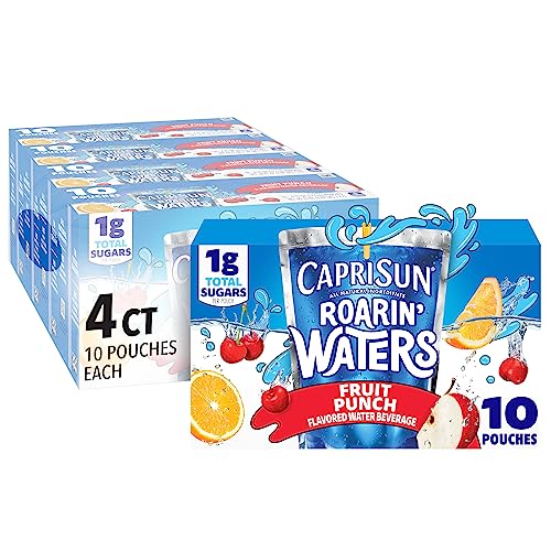 Capri Sun Roarin' Waters Fruit Punch Wave Naturally Flavored Water Kids Beverage (40 ct Pack, 4 Boxes of 10 Pouches) - Fruit Punch Wave - 10 Count (Pack of 4)