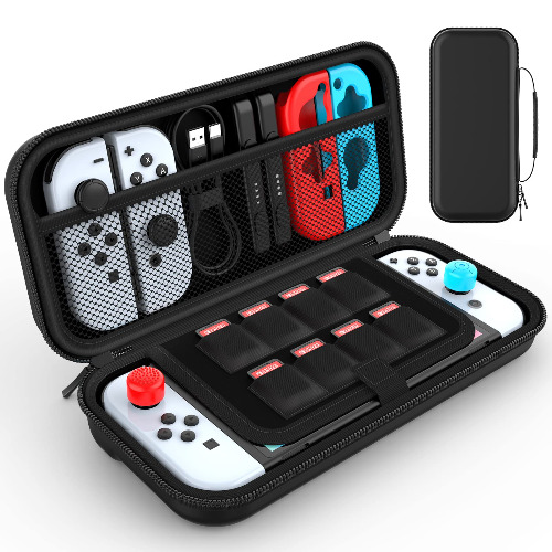 HEYSTOP Carry Case Compatible with Nintendo Switch & Nintendo Switch OLED Model 2021, Portable Travel Carry Case for Accessories and Console, Black - Black
