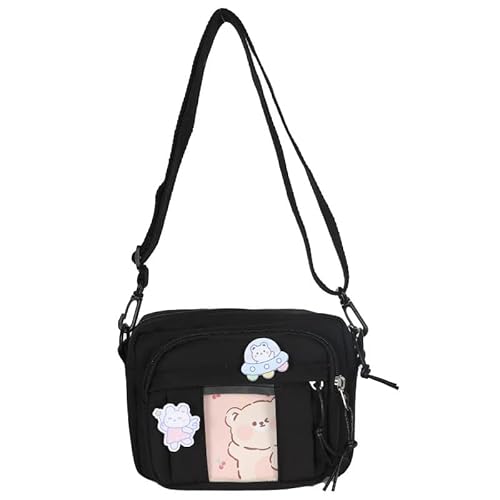 Kawaii Purse Cute Fanny Pack with Pins Ita Bag Wallet Preppy Stuff School Crossbody Bag Cottagecore Accessories (Black,Small) - Black - Small