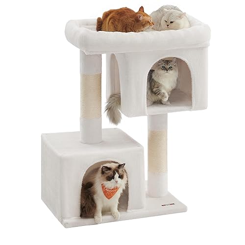 Feandrea Cat Tree, 39.8-Inch Cat Tower, XL, Cat Condo for Extra Large Cats up to 44 lb, Large Cat Perch, 2 Cat Caves, Scratching Post, Cream White UPCT614T01 - XL (26.8"L x 18.9"W x 39.8"H) - Cream White