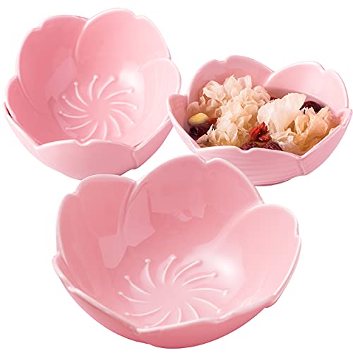 Jusalpha 4 Packs- Large 16.5 OZ Cherry Blossom Series Porcelain Serving Bowls, Cereal Bowls, Soup Bowls, Salad Bowl, Cereal, Pasta, Desserts and Daily Use - Bowl 005 (Pink) - Pink