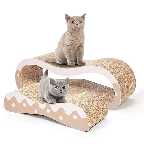 FluffyDream 2 in 1 Cat Scratcher Cardboard Lounge Bed, Cat Scratching Post, Durable Board Pads Prevents Furniture Damage,Large,Wave - 2 IN 1 L - Wave