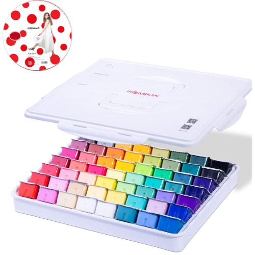 AOOK HIMI MIYA Gouache Paint Set, 56 Colors x 30ml Unique Jelly Cup Design in a Carrying Case Perfect for Artists, Students, Gouache Opaque Watercolor Painting（Comes with red dot drawing plate）