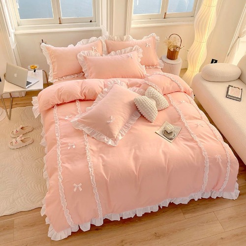Pretty Princess Ruffled Bedding Set - Pink / Twin 4pcs
