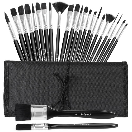 24 Pcs Paint Brush Set,Professional Kolinsky Sable Paint Brushes with Storage Bag,Fine Oil,Watercolour and Gouache Painting,Fan Brushes for Acrylic Painting for Kids Adults Artists