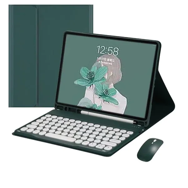 Keyboard Case for iPad 9th/ 8th/ 7th Generation,iPad 10.2’’ Keyboard with Mouse Cute Round Key Detachable Case with Pencil Holder(iPad 9/iPad 8/iPad 7 10.2 inch, Teal) - iPad 9/iPad 8/iPad 7 10.2 inch Teal