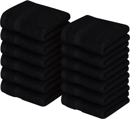 Utopia Towels [12 Pack] Premium Wash Cloths Set (12 x 12 Inches) 100% Cotton Ring Spun, Highly Absorbent and Soft Feel Essential Washcloths for Bathroom, Spa, Gym, and Face Towel (Black) - 12 Pack Black