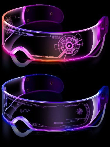 2 Pairs LED Visor Glasses 7 Colors Futuristic Glasses 4 Modes Light Up Glasses Honeycomb Luminous Glasses for Adults (Vivid Style) - Vivid Style