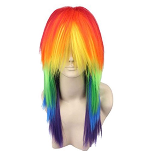 ANOGOL Hair+Cap Long Straight Cosplay Wig Synthetic Wig for Kids Multi-Colored Cosplay Wig Anime Wig for Halloween Costume Wig Christmas Party - Multi-Colored 2 Piece Set