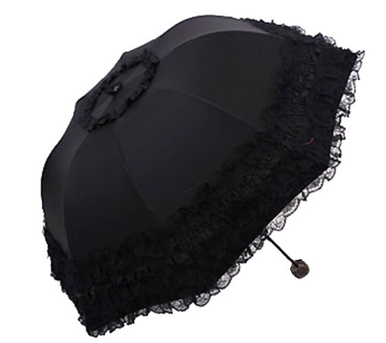 Honeystore Princess Lace Ultraviolet-Proof Folding Umbrella Anti-uv Dome Parasol - Style1 Black