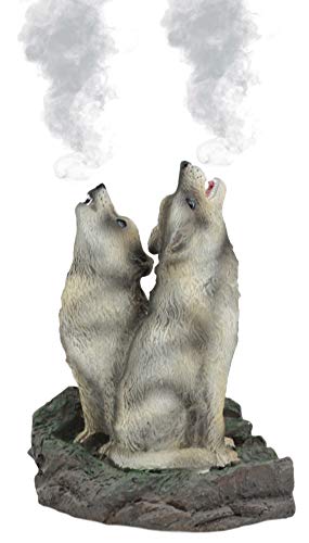Ebros Howling Twin Gray Wolves Incense Burner Figurine 5.5 Inch Tall As Home Fragrance Decor Figurine Accessory and Gift Ideas for Moms Women Featuring Timberwolves Totem Wolf Spirit Theme