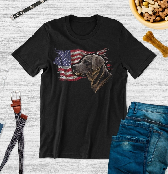 Patriotic Chocolate Labrador Retriever American USA Flag Short Sleeve Mens or Womens Gift Graphic T-Shirt
