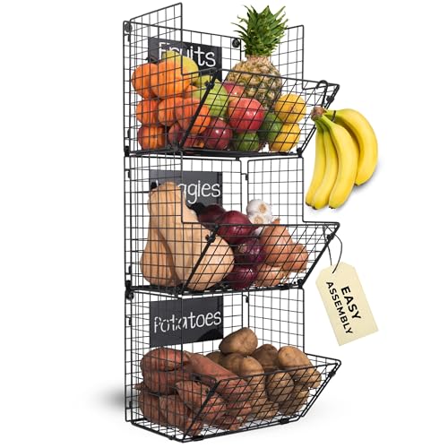 Wall Fruit Baskets For Kitchen By Saratoga Home - Fruit Basket Wall Mount, Wall Fruit Baskets for Kitchen, Hanging Wall Basket, Hanging Baskets for Organizing, Onion and Potato Storage, Wired Baskets