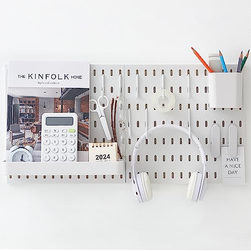 14 PCS Pegboard Combination Kit, 11" x 11" Wall Mount Modular 2 Pegboards with 12 Accessories Organizer for Bedroom Kitchen Office Crafts Tools White ZA09B201 - 2 Boards [12 Accessories] - White [28×28cm each Board]