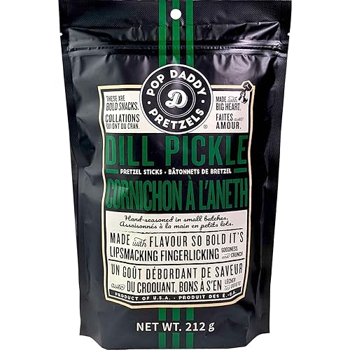 Pop Daddy Flavored Pretzels Sticks, Healthy Gourmet Pretzels Snacks, Dill Pickle, 212g