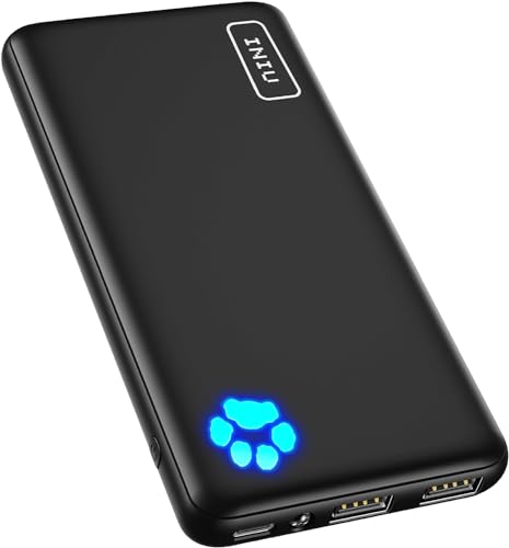 INIU Power Bank, USB C in&out Slimmest 10000mAh Portable Charger, Triple 3A High-Speed Charge External Battery Pack, Flashlight Phone Charger for iPhone 15 14 13 12 11 X Samsung S22 S21 Google LG iPad - black