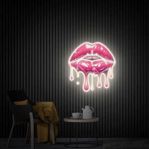 Dripping Lips UV Printed Neon Sign Handmade Acrylic Artwork Led Light Lips Art Beauty Wall Art Bedroom Neon Sign Pink Neon Sign Gift for Her (Style 4) - Style 4
