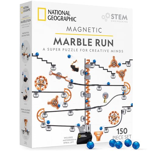 NATIONAL GEOGRAPHIC Magnetic Marble Run - 150-Piece STEM Building Set for Kids & Adults with Magnetic Track & Trick Pieces & Marbles for Building A Marble Maze, STEM Project (Amazon Exclusive) - 150 Piece