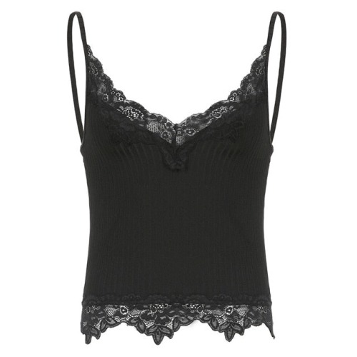 Casual Black Lace Crop Top - black / L