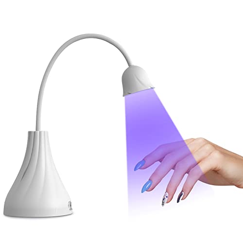 SMALLSHS LED UV Nail Lamp, Mini Lotus Hands Free Light Rotatable Nail Dryer Quick Dry Nail Polish Curing Lamp Gooseneck Flash Cure Light for Home DIY & Salon Manicure Decor - White