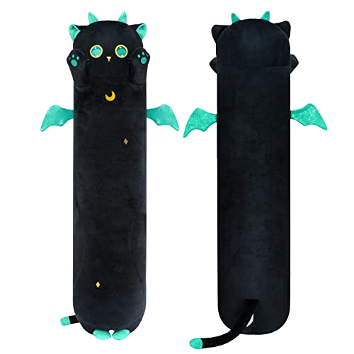 Mewaii Stofftiere Katzen Schwarze 110CM Plüsch Kissen Lang Kätzchen mit Großen Augen Plüschtier Ausgestopftes Tier Spielzeug Kuschelkissen Geschenk Plüschkissen über 3 Jahren - Großen Augen Katze - 110 CM