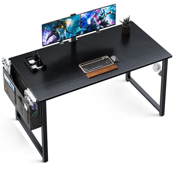 ODK Computer Writing Desk 47 inch, Sturdy Home Office Table, Work Desk with A Storage Bag and Headphone Hook, Black - 47 inch Black