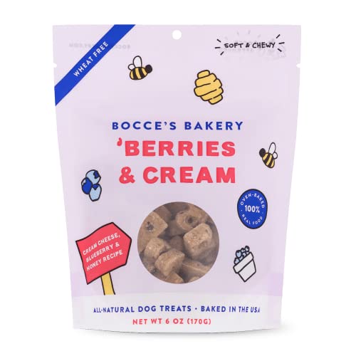 Bocce's Bakery 'Berries & Cream Treats for Dogs, Wheat-Free Everyday Dog Treats, Made with Real Ingredients, Baked in The USA, All-Natural Soft & Chewy Cookies, Cream Cheese & Blueberry, 6 oz - Berries & Cream