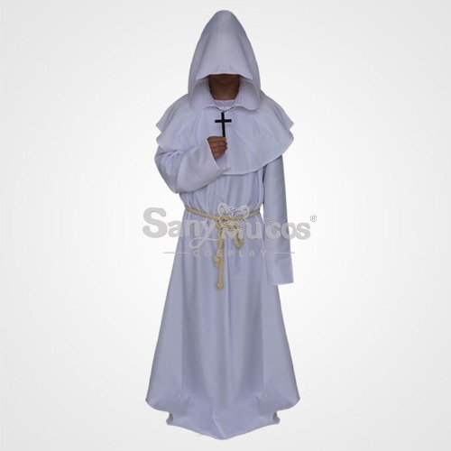 【In Stock】Halloween Cosplay Medieval Monk Cosplay Costume - White / XL
