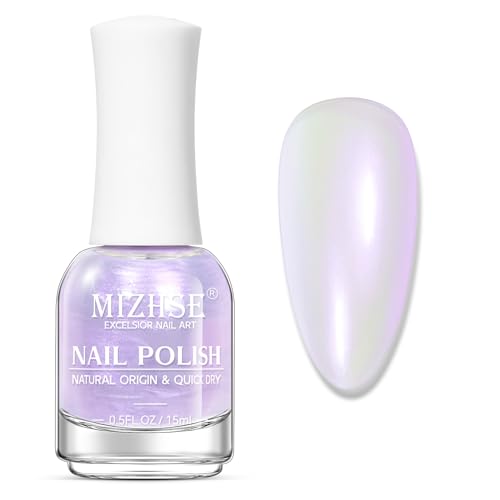 MIZHSE Nail Polish: 15Ml Mermaid Pearl Nail Polish Purple Aurora Effect Nail Polish, Fingernail and Toenail Polish Glossy Long Lasting Nail Polish Trendy DIY at Home Nail Gift Spree - Aurora Purple Effect