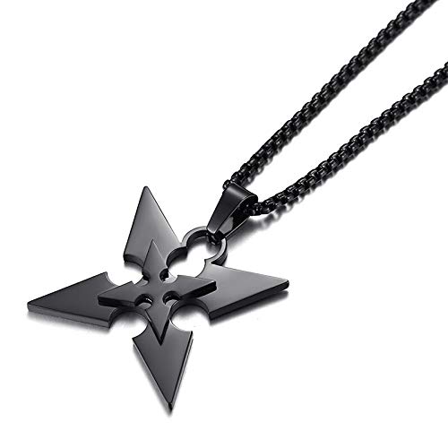 AkinaWay Ninja Shuriken Throwing Star Stainless Steel Necklace - Black