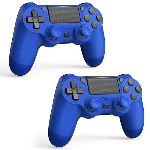SHINXIN PS4 Controller 2 Pack for PS4/Slim/Pro/PC with Dual Vibration/3.5mm Audio/Type-C Port and 2 pcs Type-C Cable (Blue + Blue) - Blue + Blue