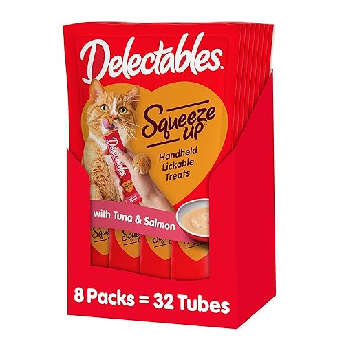 Hartz Delectables Squeeze Up Interactive Lickable Wet Cat Treats for Adult & Senior Cats, Tuna & Salmon, 4 Count(Pack of 8) - Tuna & Salmon - 2 Ounce (Pack of 8)