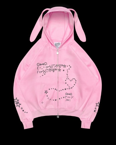 MALFUNCTION ZIP HOODIE BABY PINK (DETACHABLE EARS) | S/M