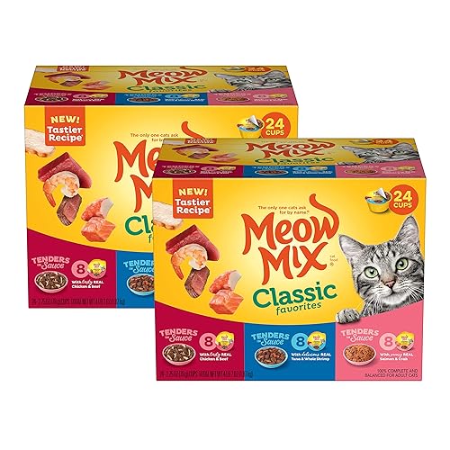 Meow Mix Tenders in Sauce Classic Favorites Wet Cat Food Variety Pack, 2.75 Ounce Cup (Pack of 48) - Variety Pack: Classic Favorites - 2.75 Ounce (Pack of 48)
