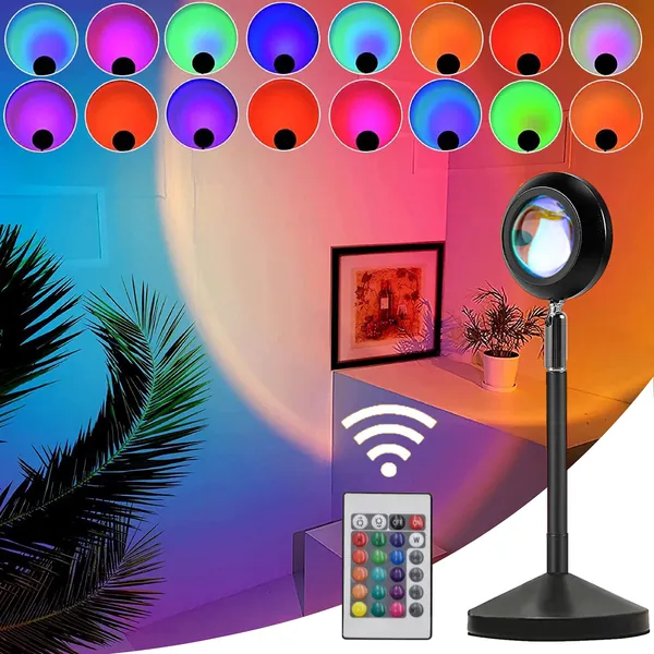 Sunset Lamp, Sunset Projection Lamp, Masper RGB 16 Colours Sunset Projector Mood Light, USB Powered with Remote Control LED Night Light Floor Lamp