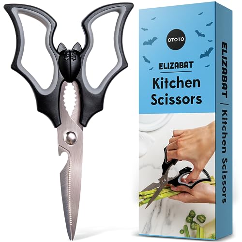 Elizabat Kitchen Scissors by OTOTO - Cute Bat Kitchen Shears, Scissors Kitchen Utensils - Bats, Halloween Gifts, Cooking Scissors, Kitchen Gadgets, Scissors for Kitchen, Spooky Gifts - Elizabat