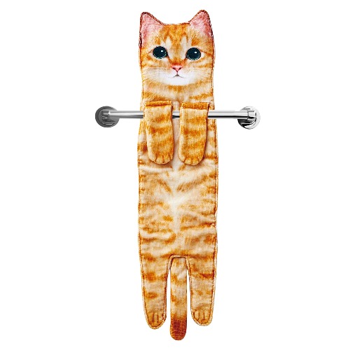 DaisyJoy Cat Funny Hand Towels for Bathroom Kitchen - Cute Decorative Cat Decor Hanging Washcloths Face Towels Super Absorbent Soft-Valentines Day Housewarming Gifts for Cat Lovers - Orange