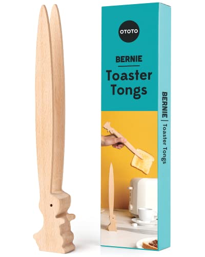 OTOTO Bernie Bunny Toaster Tongs - Rabbit Toast Tongs, Wooden Tongs for Toaster, Wooden Toaster Tongs - Multipurpose Mini Tongs for Appetizers, Wood Utensils & Cute Kitchen Gadgets