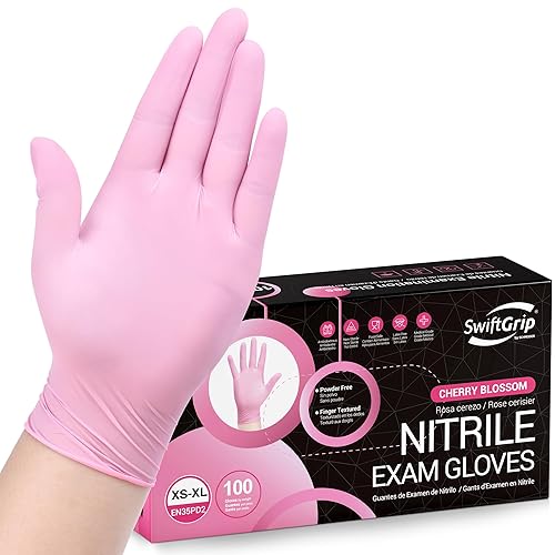 SwiftGrip Pink Disposable Gloves, Medical exam Gloves Disposable Latex Free, Gloves for Cleaning & Esthetician, Pink Rubber Gloves, Pink Cleaning Gloves, Powder-Free, 100-ct Box (Small) - 100 - Small (Pack of 100)